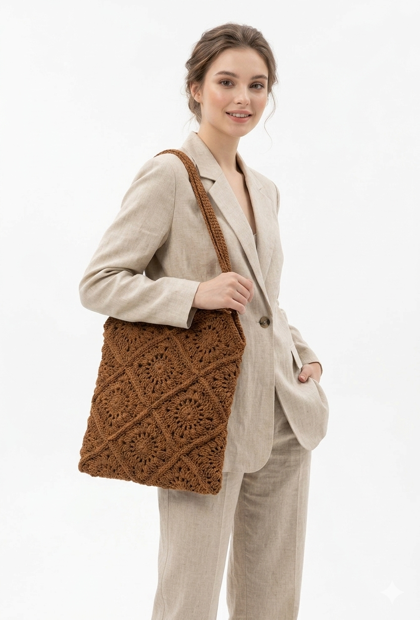 2026/04/1000271200.png Brown Handmade Crochet Bag – Natural - Image 1